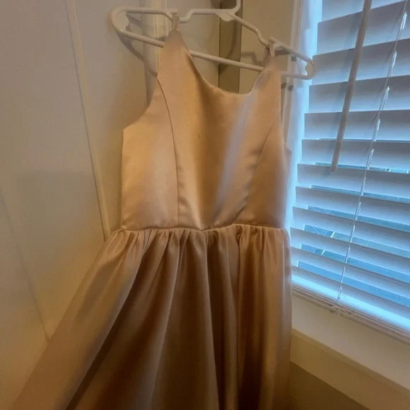 Gold/ cream Satin Kids Dress with Bow, flower girl dress - Picture 6 of 16